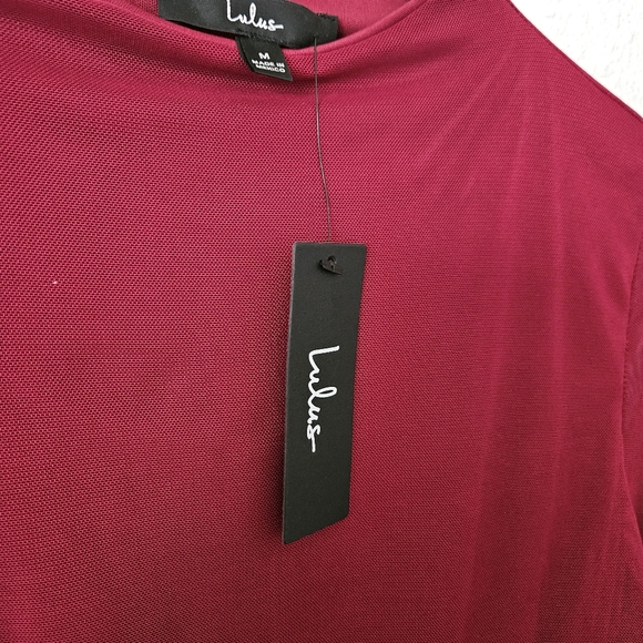Long Sleeve Bodysuit LULU'S NWT Wine Red Ruched Mesh Sz:M Fall Minimalist A0001 - Picture 3 of 10